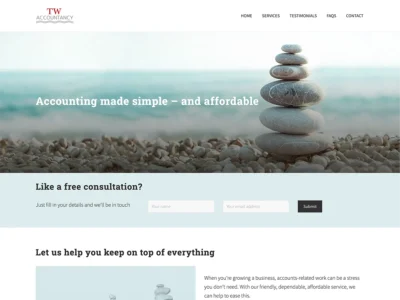 Screenshot of the T W Accountancy website home page.