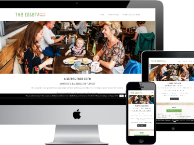 Screenshot of how The Eatery's website looks on iMac, iPad and iPhone.