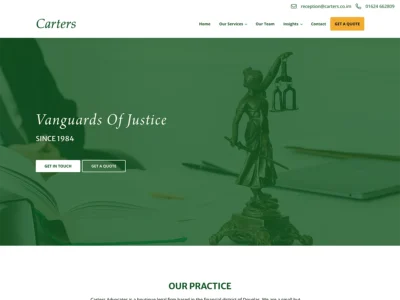 Screenshot of the home page of Carters Advocates' website.