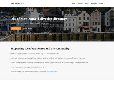 Screenshot of the home page of the Deliveries directory website.