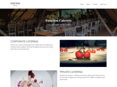 Screenshot of the home page of Function Caterers website.