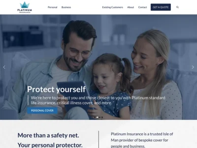 Screenshot of the home page of the Platinum Insurance website.