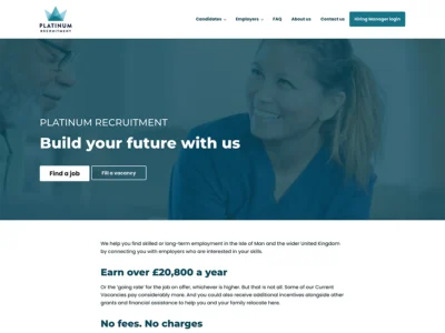 Screenshot of the home page of the Platinum Recruitment website.