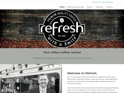 Screenshot of the Refresh website home page.