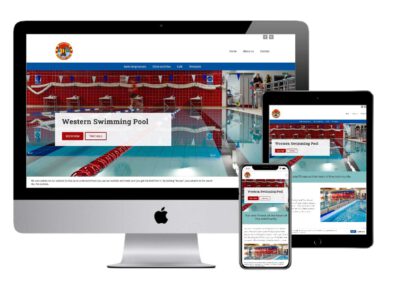 Screenshot of how the Western Swimming Pool website looks on iMac, iPad and iPhone.